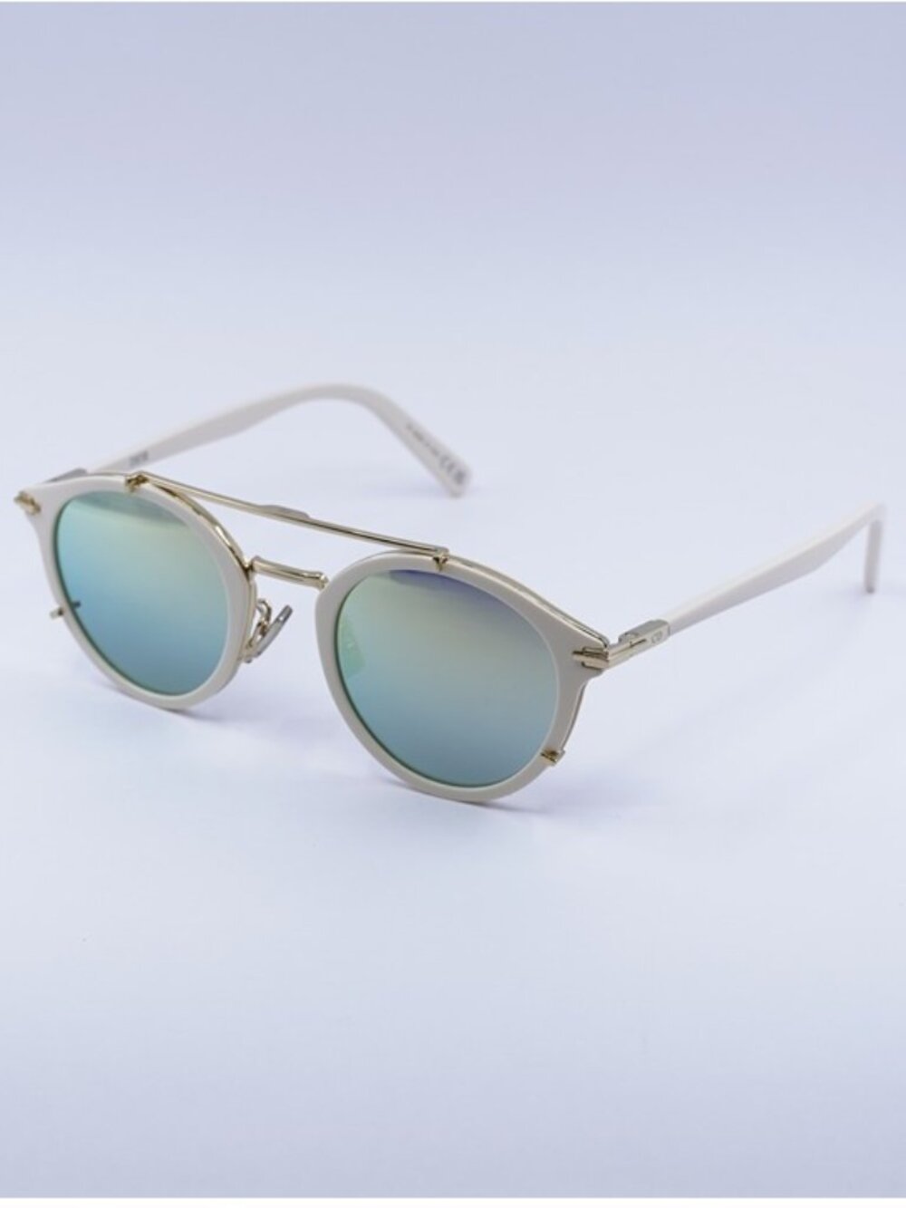 Dior DIORBLACKSUIT R7U 95H6 Sunglasses Ivory Round Frame, Green Mirror Lenses